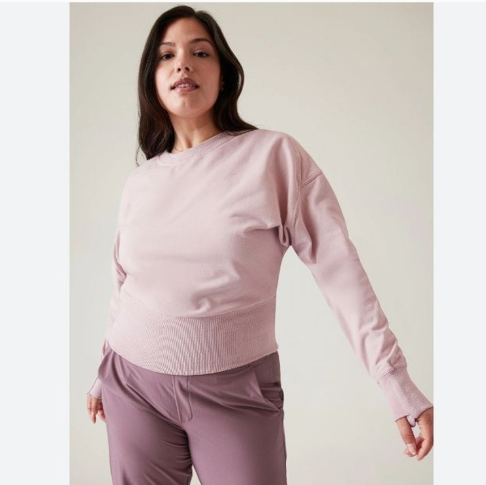 Athleta Retroterry Boxy Crop Crewneck Sweatshirt Smoked Mauve